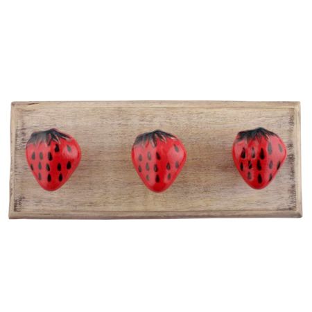 Strawberry Ceramic Wooden Hooks